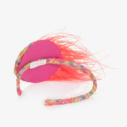 EIRENE-Girls Pink Tweed & Feather Hairband | Childrensalon Outlet