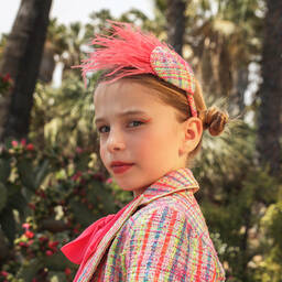 EIRENE-Girls Pink Tweed & Feather Hairband | Childrensalon Outlet
