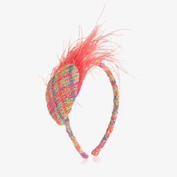 EIRENE-Girls Pink Tweed & Feather Hairband | Childrensalon Outlet