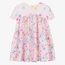 EIRENE-Girls Pink Unicorn Cotton Dress | Childrensalon Outlet