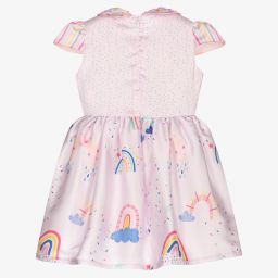EIRENE-Girls Pink Unicorn Satin Dress | Childrensalon Outlet