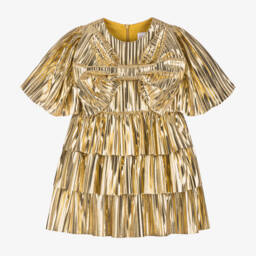 EIRENE-Girls Shimmering Gold Pleated Dress | Childrensalon Outlet