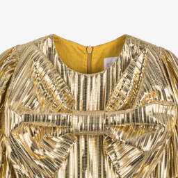 EIRENE-Girls Shimmering Gold Pleated Dress | Childrensalon Outlet
