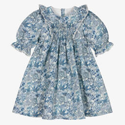 EIRENE-Girls White & Blue Liberty Print Dress | Childrensalon Outlet