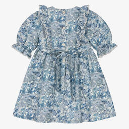 EIRENE-Girls White & Blue Liberty Print Dress | Childrensalon Outlet