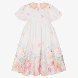 EIRENE-فستان قطن بوبلين لون أبيض بطبعة ورود | Childrensalon Outlet