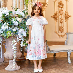 EIRENE-فستان قطن بوبلين لون أبيض بطبعة ورود | Childrensalon Outlet