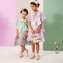 EIRENE-Платье из белого и сиреневого шифона для девочек | Childrensalon Outlet