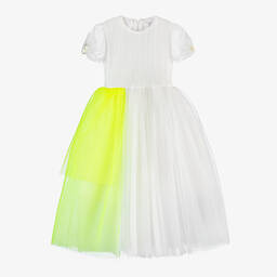 EIRENE-Girls White & Neon Yellow Tulle Dress | Childrensalon Outlet