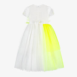 EIRENE-Girls White & Neon Yellow Tulle Dress | Childrensalon Outlet