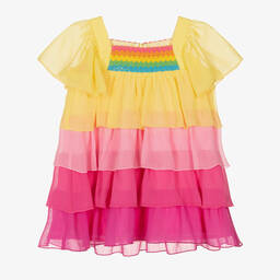 EIRENE-Girls Yellow & Pink Chiffon Dress | Childrensalon Outlet