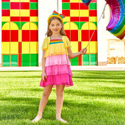 EIRENE-Girls Yellow & Pink Chiffon Dress | Childrensalon Outlet