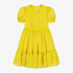 EIRENE-Girls Yellow Tiered Satin Dress | Childrensalon Outlet
