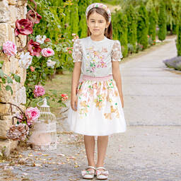 EIRENE-Ivory Floral Satin Skirt | Childrensalon Outlet
