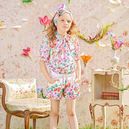 EIRENE-Ivory & Pink Satin Blouse | Childrensalon Outlet
