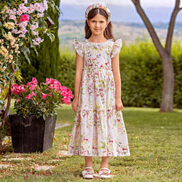 EIRENE-Pink Cotton Floral Dress | Childrensalon Outlet