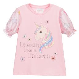 EIRENE-Розовая хлопковая футболка с единорогом | Childrensalon Outlet
