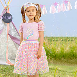 EIRENE-Розовая хлопковая футболка с единорогом | Childrensalon Outlet