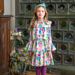EIRENE-Pink Floral Satin Dress | Childrensalon Outlet