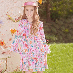 EIRENE-Pink Floral Satin Dress | Childrensalon Outlet