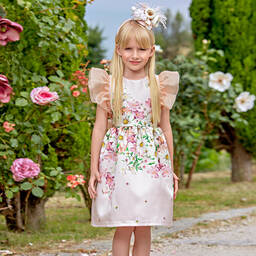 EIRENE-Pink Floral Satin Dress | Childrensalon Outlet
