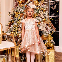 EIRENE-Pink & Gold Glitter Dress  | Childrensalon Outlet