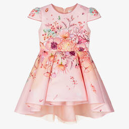 EIRENE-Pink Satin Floral Dress | Childrensalon Outlet
