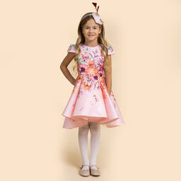 EIRENE-Pink Satin Floral Dress | Childrensalon Outlet