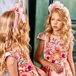 EIRENE-Pink Satin Floral Dress | Childrensalon Outlet