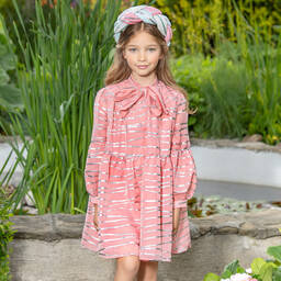 EIRENE-Pink & Silver Stripe Bow Dress | Childrensalon Outlet