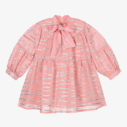 EIRENE-Pink & Silver Stripe Bow Dress | Childrensalon Outlet