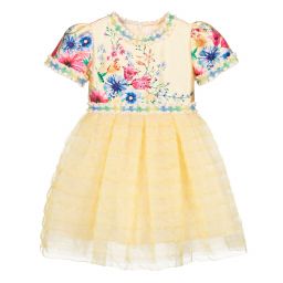 EIRENE-Yellow Floral Organza Dress | Childrensalon Outlet
