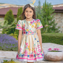 EIRENE-Yellow Floral Satin Dress | Childrensalon Outlet