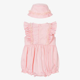 Elie Saab-Розовый хлопковый песочник и шапочка | Childrensalon Outlet