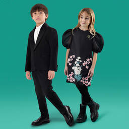 Elie Saab-Black Floral Embroidered Dress | Childrensalon Outlet