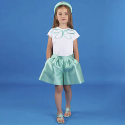 Elie Saab-Girls Aqua Blue Satin Shorts | Childrensalon Outlet
