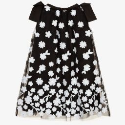 Elie Saab-Girls Black Floral Tulle Dress | Childrensalon Outlet