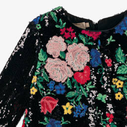 Elie Saab-Girls Black Sequin Floral Dress | Childrensalon Outlet