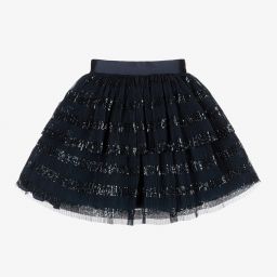 Elie Saab-Girls Blue Pleated Tulle Skirt | Childrensalon Outlet