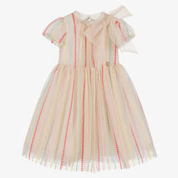 Elie Saab-Girls Embroidered Beige Tulle Gown | Childrensalon Outlet