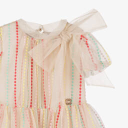 Elie Saab-Girls Embroidered Beige Tulle Gown | Childrensalon Outlet