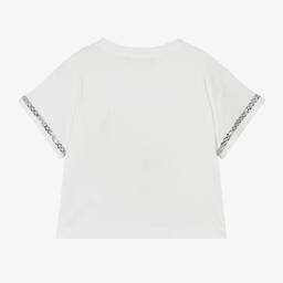 Elie Saab-Кремовая футболка из вискозы со стразами для девочек | Childrensalon Outlet