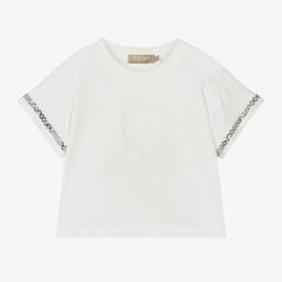 Elie Saab-Кремовая футболка из вискозы со стразами для девочек | Childrensalon Outlet