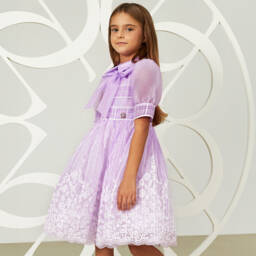 Elie Saab-Платье из органзы с цветочным узором для девочек лилового цвета | Childrensalon Outlet