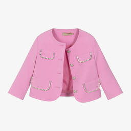 إيلي صعب-جاكيت كريب لون زهري مزين بديامنتي للبنات | Childrensalon Outlet