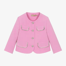 إيلي صعب-جاكيت كريب لون زهري مزين بديامنتي للبنات | Childrensalon Outlet