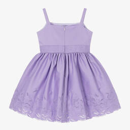 Elie Saab-Girls Purple Embroidered Cotton Dress | Childrensalon Outlet