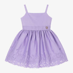 Elie Saab-Girls Purple Embroidered Cotton Dress | Childrensalon Outlet