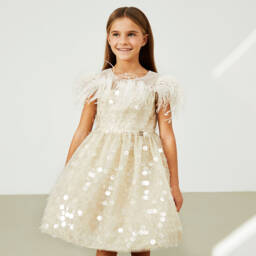 Elie Saab-Золотое блестящее платье из тюля для девочек | Childrensalon Outlet