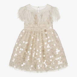 Elie Saab-Золотое блестящее платье из тюля для девочек | Childrensalon Outlet